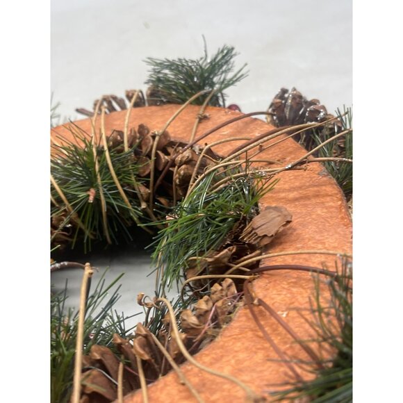 handmade Christmas wreath green brown pine cones holly berries silver 10" READ - Picture 8 of 8